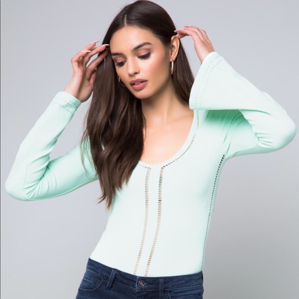 Long Sleeve V-Neck Bodysuit in Blue